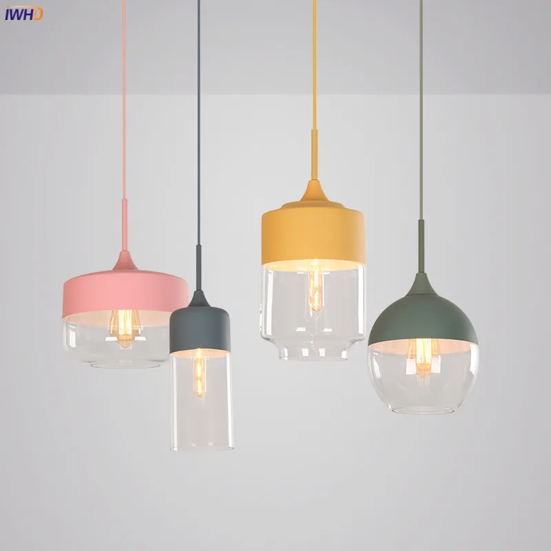  IWHD Nordic Modern LED Pendant Lights Fixtures Bedroom Dinning Living Room Light Colorful Glass Pen - 32953930088