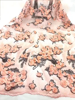 

2019 African lace fabric 5 yards Peach Black, Yellow Blue White African Lace Material Net Guipure Embroidery Lace Fabric