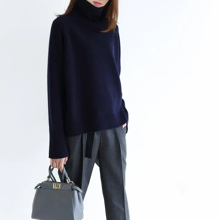 Autumn winter New female Solid color Cashmere Sweater big size loose high collar Pullovers soft cozy high quality Sweater