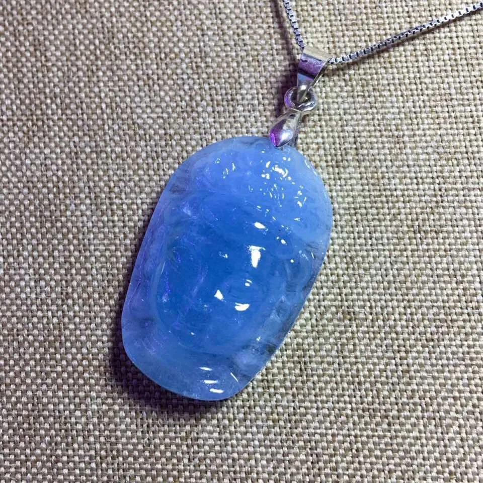 

27x18x8mm Natural Aquamarine Blue Transparent Crystal Pendant With Fashion Ocean Necklace For Women AAAAA Drop Shipping