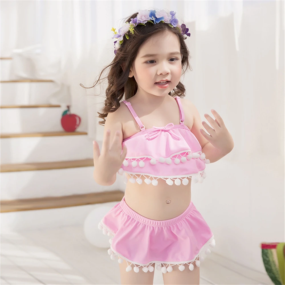 

Girls Swimwear Two Pieces Beachwear Swimsuit Sandal Clothes Beach Swimwear Solid Swimming Beach Wear Children Clothing