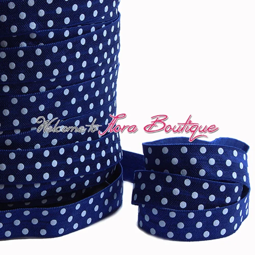 

Popular white dots printed fold over elastic, high quality foe ribbon