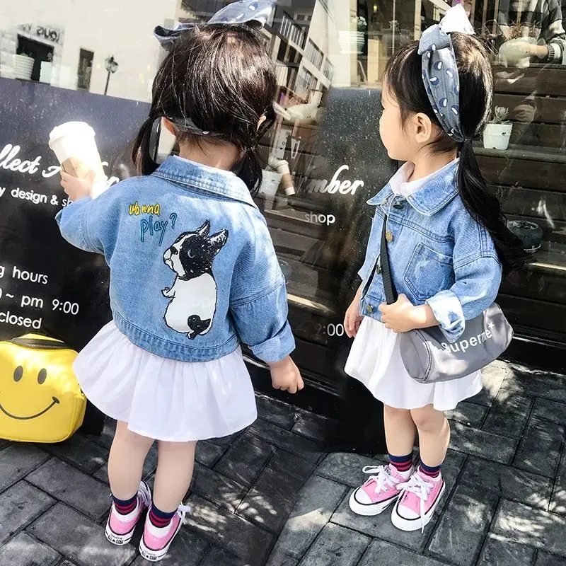 

ins hot baby boys and girls denim jacket 1-9 years old kids denim jacket spring and autumn Printed cartoon dog baby girl coat