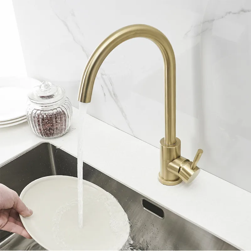  LIUYUE Kitchen Faucets Brushed Gold Brass Single Handle/Hole Kitchen Faucet 360 Rotate Cold Hot Wat - 33027911786