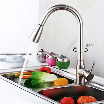 

Single Handle Kitchen Sink Faucet 360 degree Swivel Spout Pull Out Sprayer Mixer Water Tap Durable Brass Mixer Sink Faucet