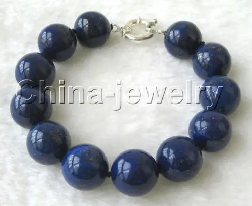 

AAA 8" 14mm natural perfect round lapis lazuli bracelet-925 silver claspe SHIPPING 5.26