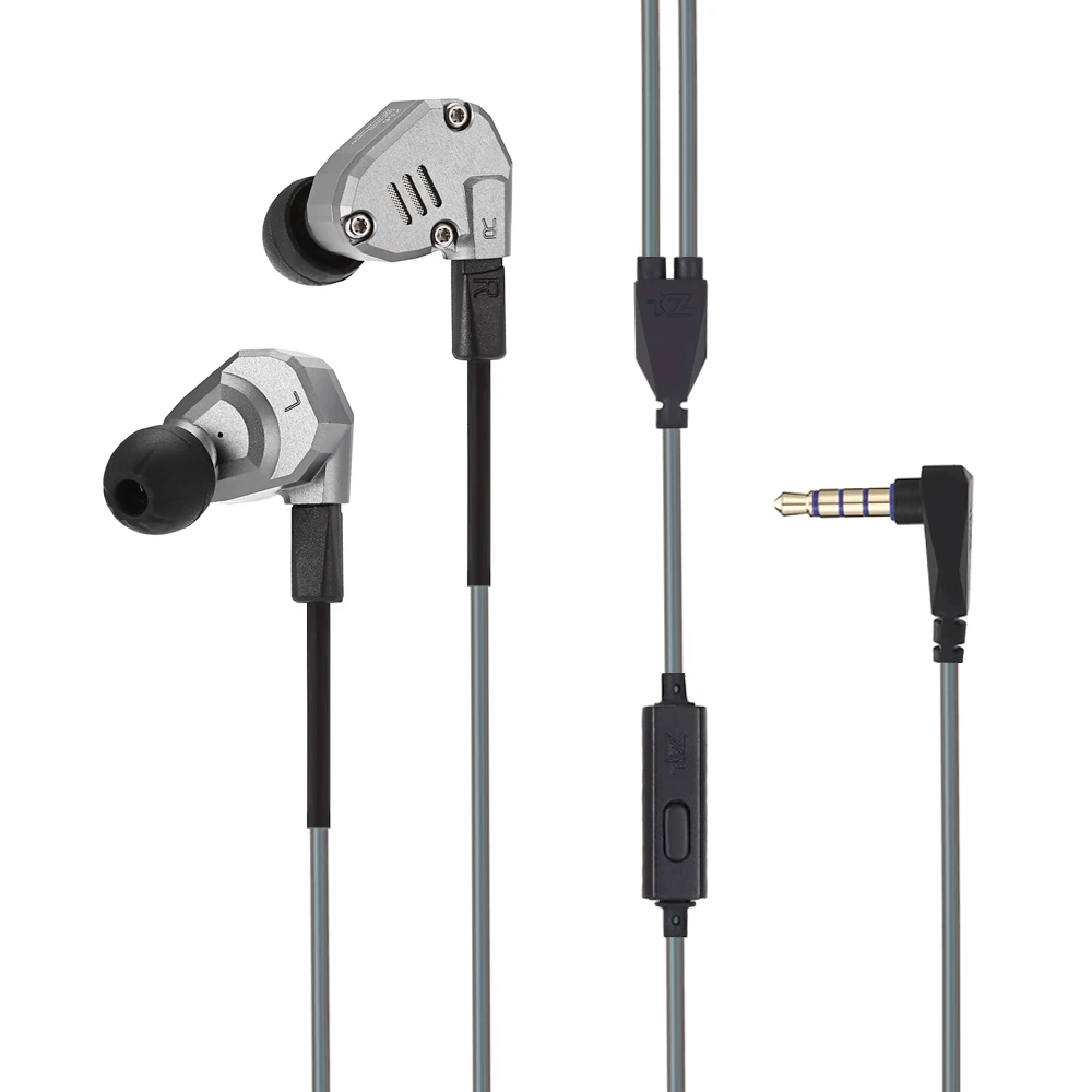 Gray Плотным верхним ворсом KZ ZS6 Quad драйвер Hi-Fi наушники с высокой точностью Экстра бас наушники со съемным кабелем проводной fone de ouvido микрофон - Цвет: Gray