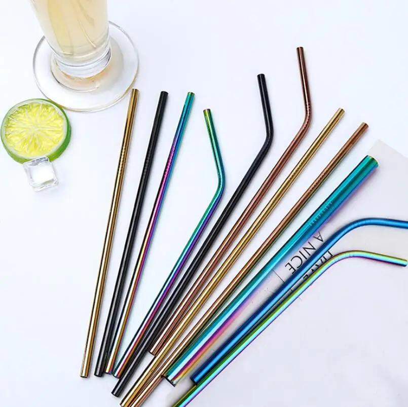 

304 Colorful Stainless Steel Straw Reusable Drinking Straw High Quality Bent Straight Metal Straw LX4326