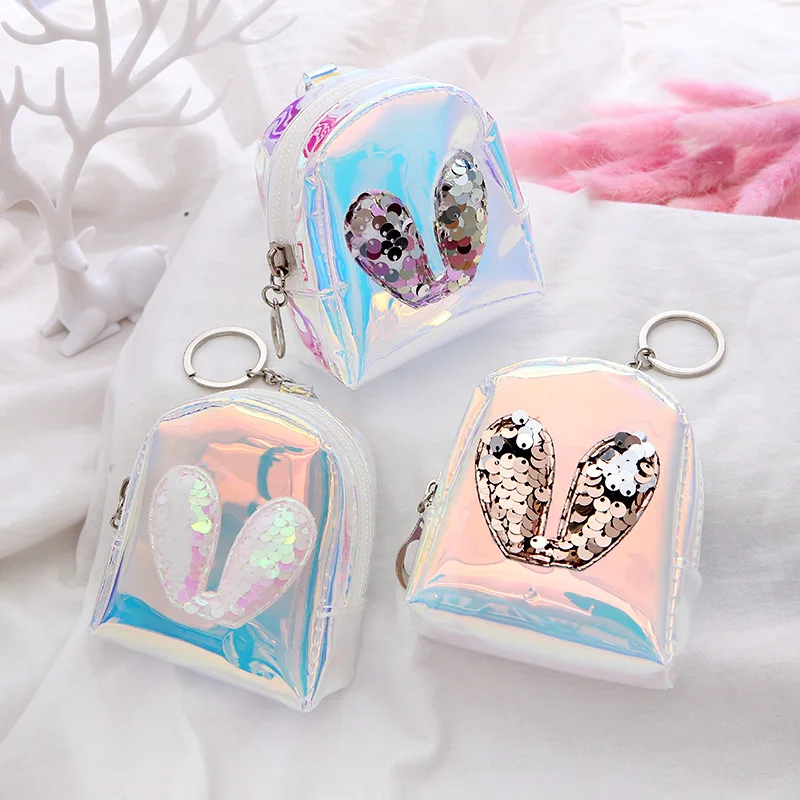 

Random Color Coin Purse Laser Small Bag Holographic Women PVC Clear Jelly Handbag Girls Coin Card Holder For Kids Purse Keychain