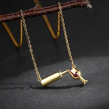 Женская мода вино стекло сердце со стразами Бутылка Чашка кулон ожерелье ювелирные изделия