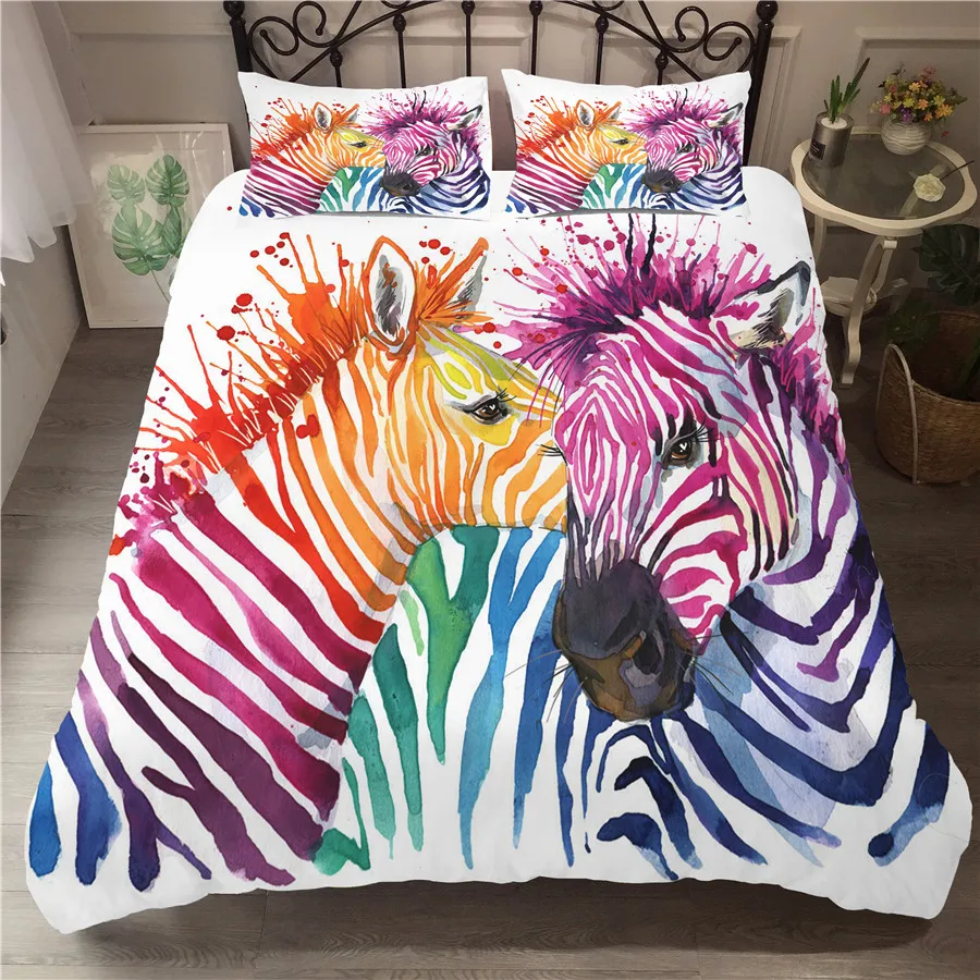 

A Bedding Set 3D Printed Duvet Cover Bed Set Cartoon Animal Zebra Home Textiles for Adults Bedclothes with Pillowcase #CJL27