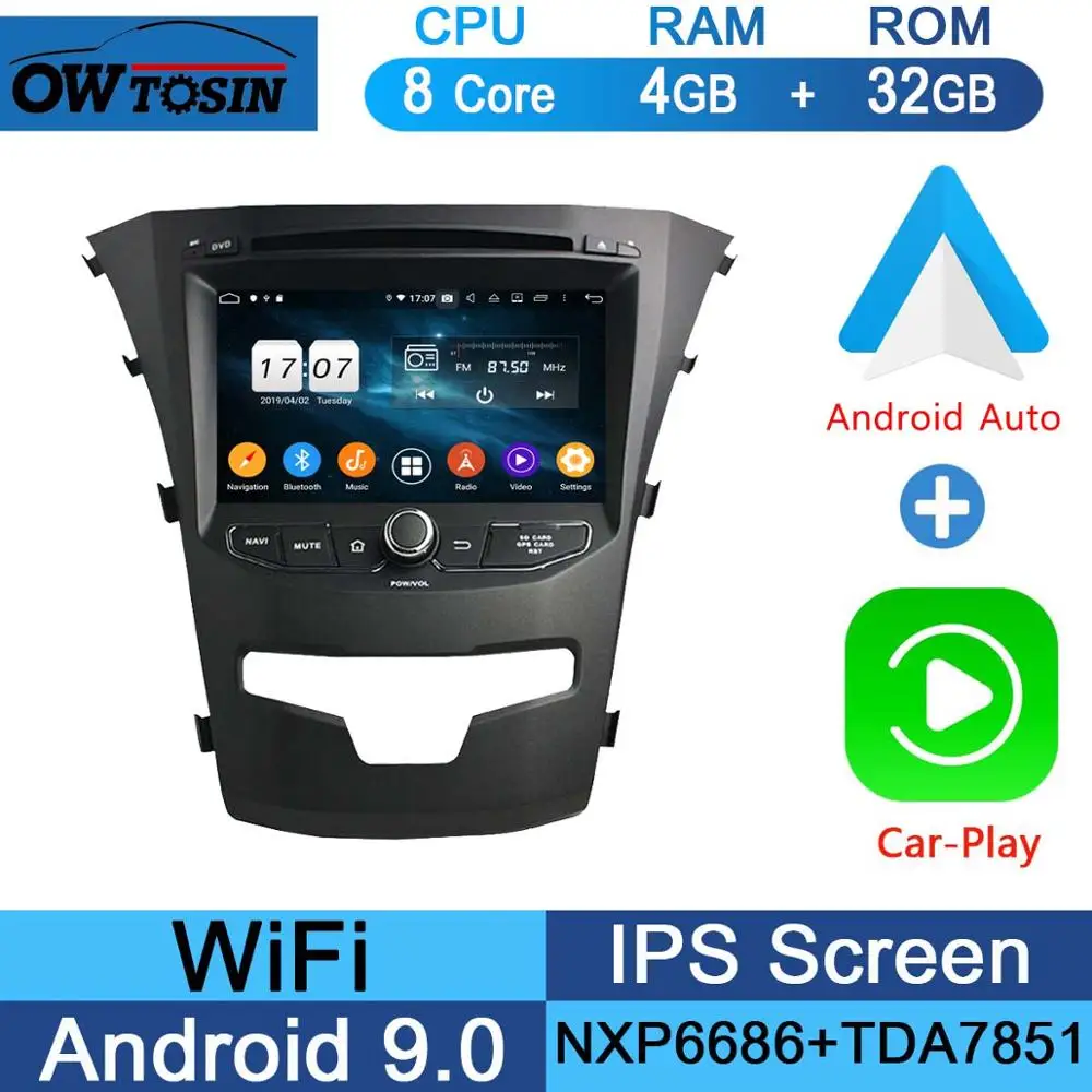 " ips 1024*600 8Core 4 Гб+ 64 ГБ Android 9,0 Автомобильный DVD плеер для SsangYong Korando 2013 радио gps попугай BT - Цвет: 32G CarPlay Android