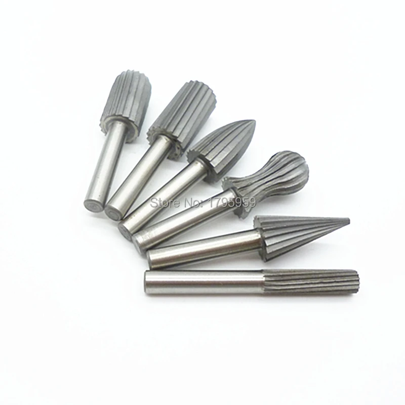 6PCS Hss Carbide Cutter Rotary File Set Electric Engraving Bit Cutter Burr 1/4" Shank Wood