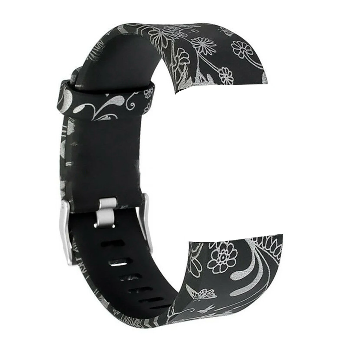Floral Silicone Strap for Fitbit Charge 2 Band Fitness Smart Bracelet Watches Replacement Sport Strap Bands Size L