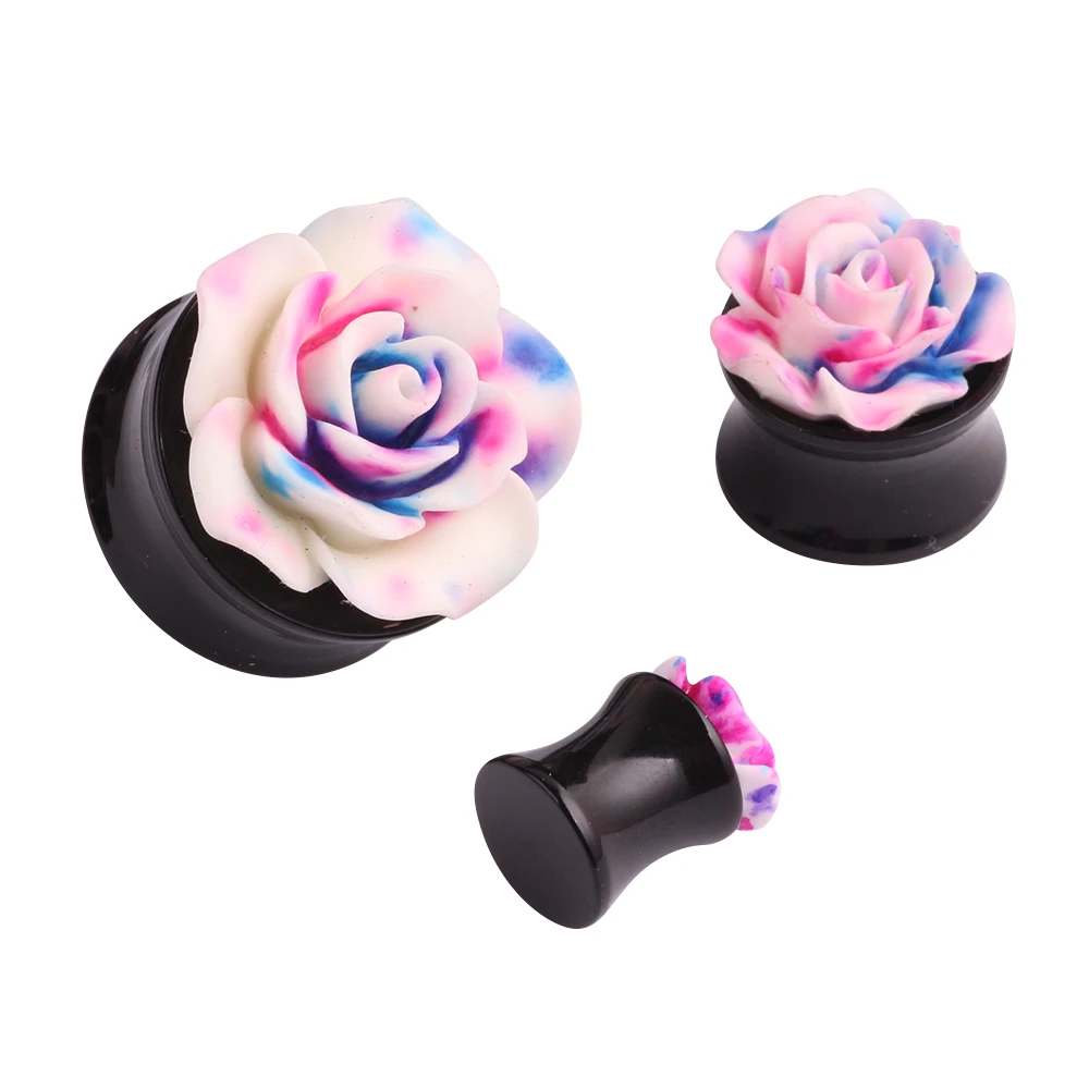Swan Jo Pair 3D Rose Flower Acrylic Ear Plug Tunnel Expander Piercing