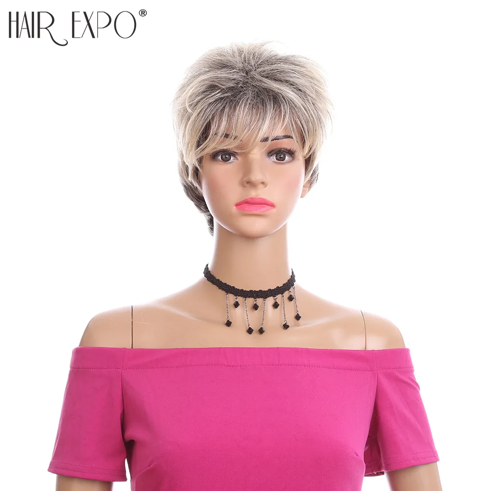 

6inch Short Straight Synthetic Wigs For African Americans Mixed Color Cosplay Hair Women Wigs Hair Expo City