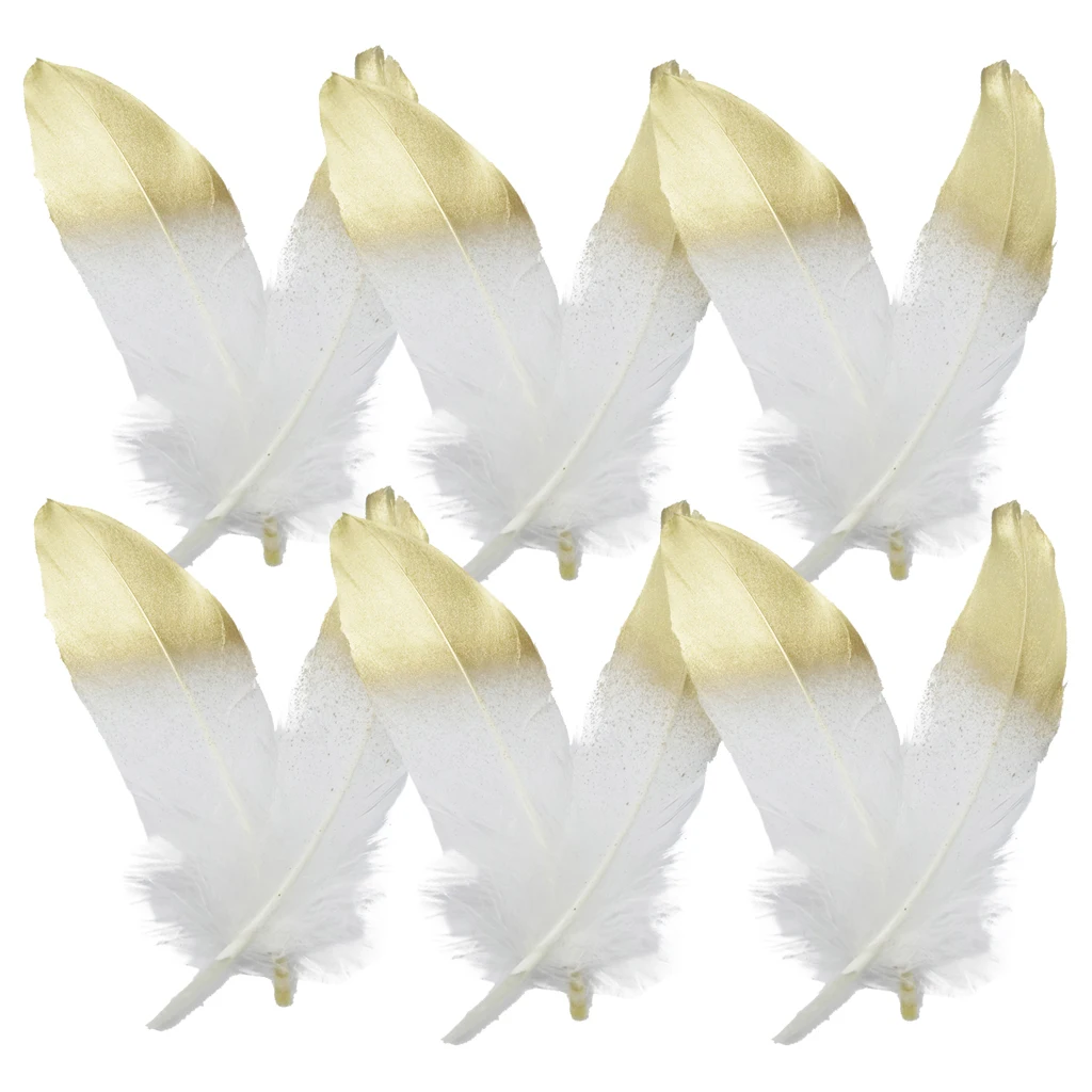 24 Pieces Natural Goose Feather for DIY Crafts Hat Making Paty Decoration 15-20cm White and Gold
