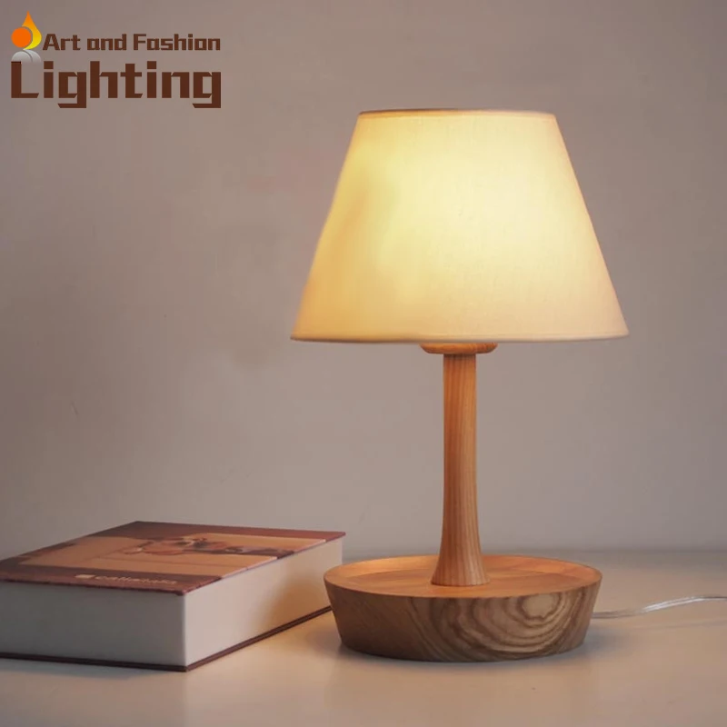 Modern Table Lamp Wood Light Led Linen Cloth Shade Oak Modern Table Lamp Wood Light Led Linen Cloth Shade Oak Circle Base Bed Room Office Book In Desk Lamps From Lights Lighting On