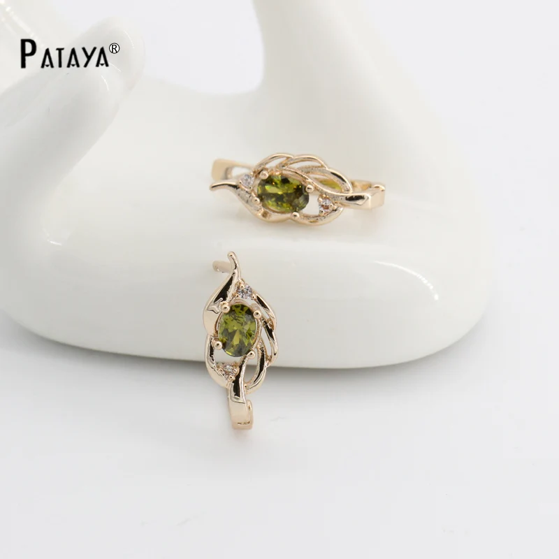 PATAYA, натуральный оливковый зеленый цвет, серьги, 585 розовое золото, натуральный кубический циркон, хорошее ювелирное изделие, короткие серьги, аксессуары, Винтажные серьги
