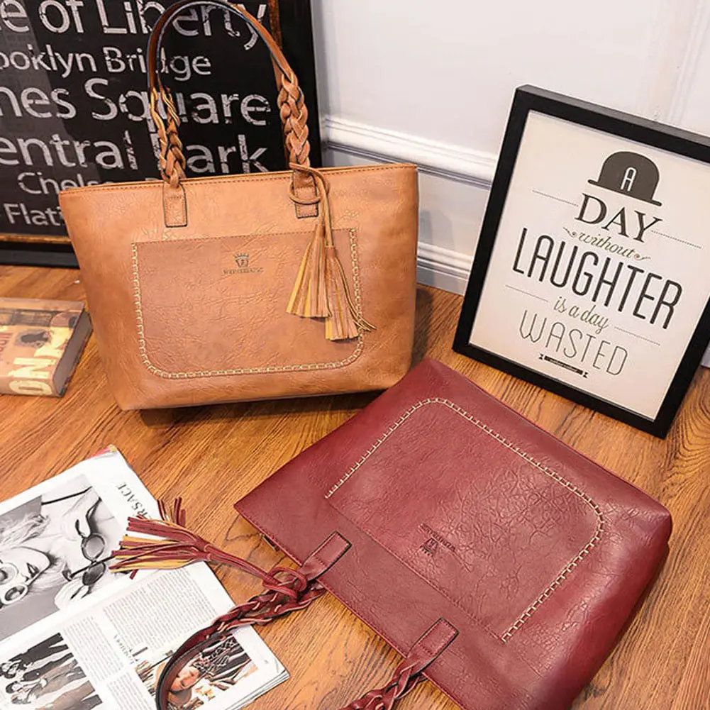 2018 New Women Handbags Pu Leather Tassel Shoulder Bags Casual Tote for