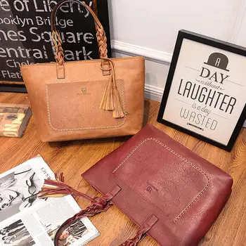 

2018 New Women Handbags Pu Leather Tassel Shoulder Bags Casual Tote for Daily Shopping All-Purpose High Quality