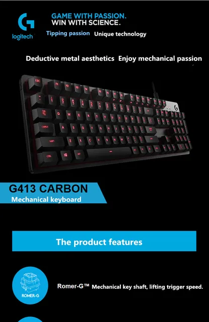 LOGITECH-カーボンG413ゲーミングキーボード,メカニカル
