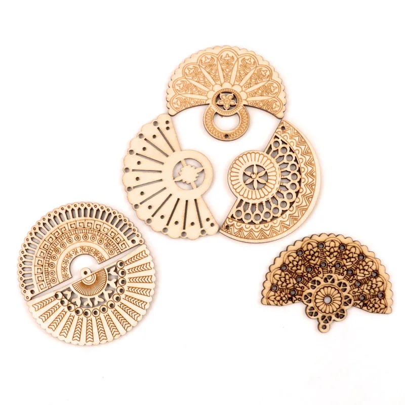 Handmade Retro Wooden Fan Ornaments for Crafts and Home Decor, Set of 6