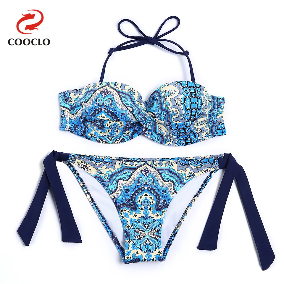 

COOCLO Bandeau Top Print Bikini Set 2019 Swimsuit Women Swimwear Bathing Suit Maillot De Bain Biquini Push up Swim Beach Wear