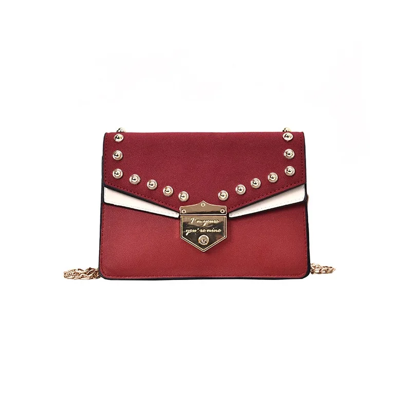 Красный Retro rivet bag design sense lady bag clamshell PU leather lady crossbody bag chain bag new bag - Цвет: Красный