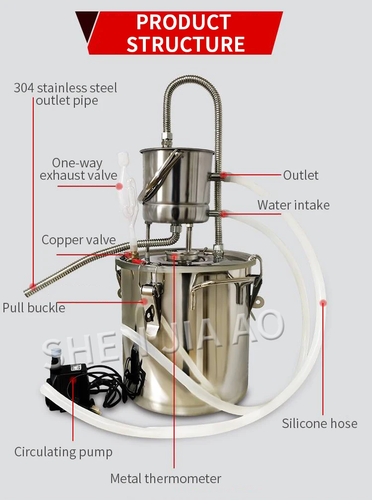 Небольшие бытовые эфирные масла чистой росы экстракции машина дистилляции производства рафинирования вина пивоварения паром вина оборудование