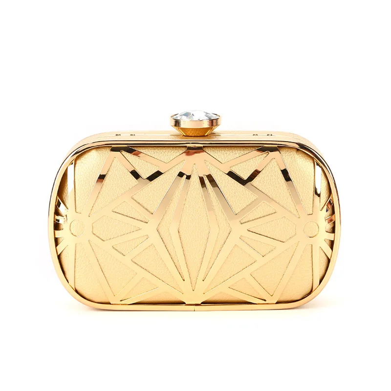 

2019 Latest Metal Hollow Dinner Bag Fashion Ladies Shoulder PU Evening Bag Rhinestones Hand Bag