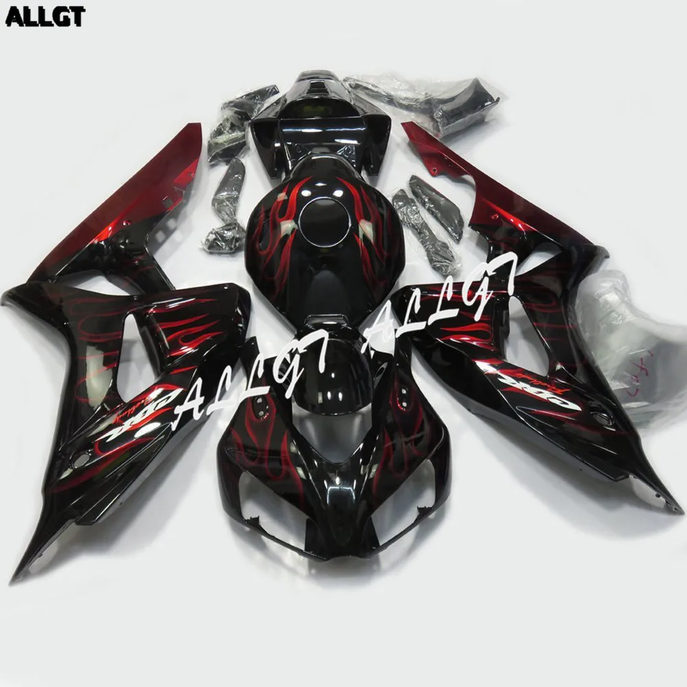 ALLGT красным пламенем роспись ABS Кузов обтекателя комплект для Honda CBR 1000RR 2006