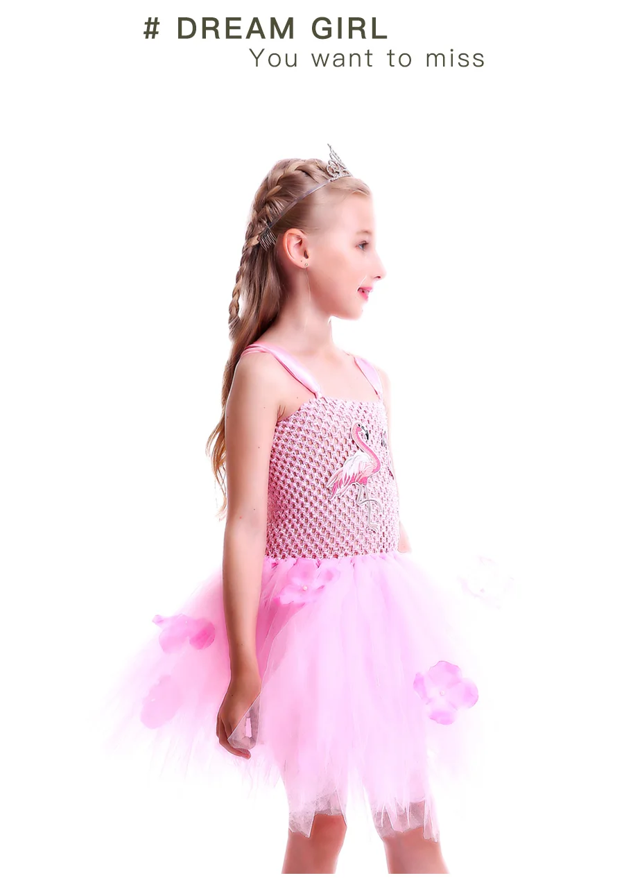 Girls Flamingo Kiss Tutu Dress Cartoon Flamingos Flower Princess Dresses for Photo Birthday Party Dress Up Clothing Summer Dress (13)