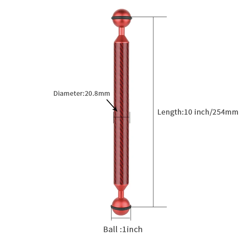 Углеродное волокно Дайвинг двойной шаровой головкой Поплавковый плавучий рычаг для OSMO действие для Gopro/eken Спортивная камера смартфон подводный лоток - Цвет: 10inch Red