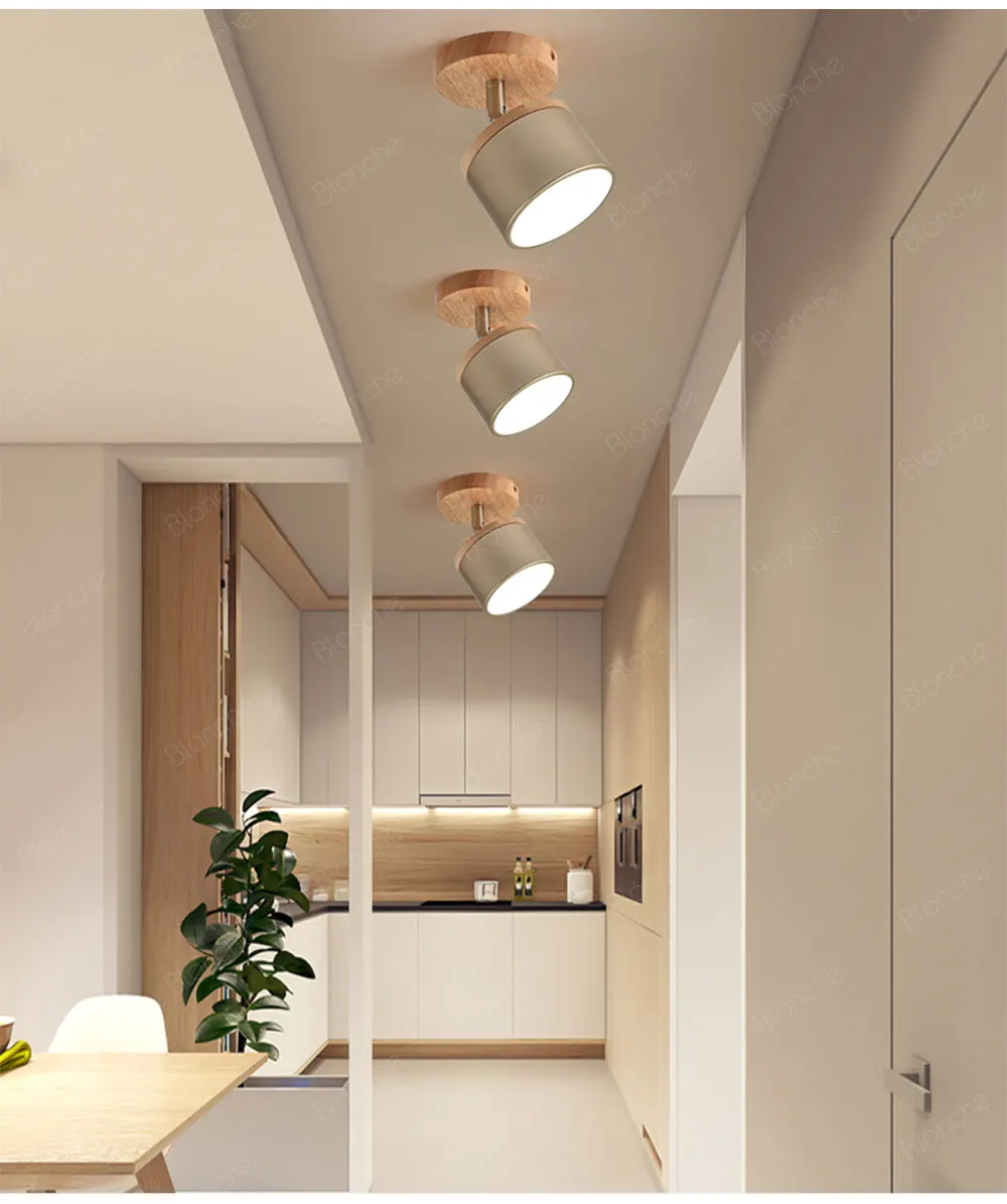 Скандинавские деревянные светильники для гостиной, вращающийся светодиодный потолочный светильник, украшение для дома, современный потолочный светильник для спальни, ванной, кухни, лампа