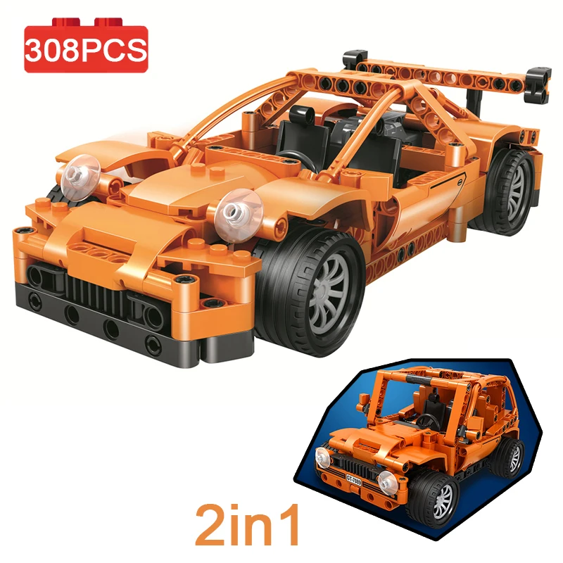 Sports Car 2IN1 308pcs Legoings Technic MOC Vehicle Creator City Building Blocks Bricks DIY Model Toys for children boy Gifts