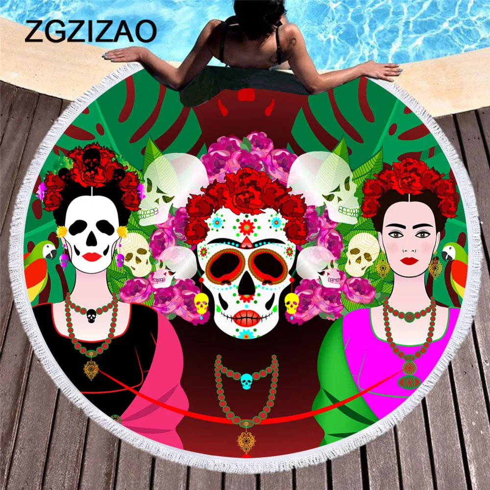 

2019 Skull Print Shantou Beach Towel Round Summer Microfiber Bath Towel Large for Adults 150cm 550g Mats Printed Beach Towels