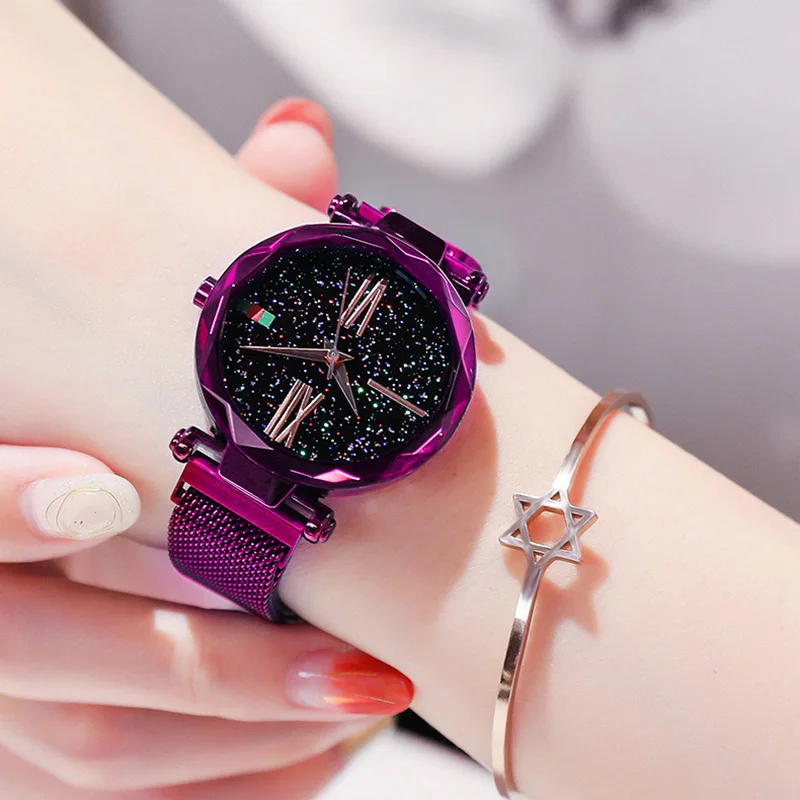 

Luxury Purple Vibrato Ladies Watch Starry Sky Magnetic Watch Waterproof Female Wristwatch For Gift relogio feminino montre femme