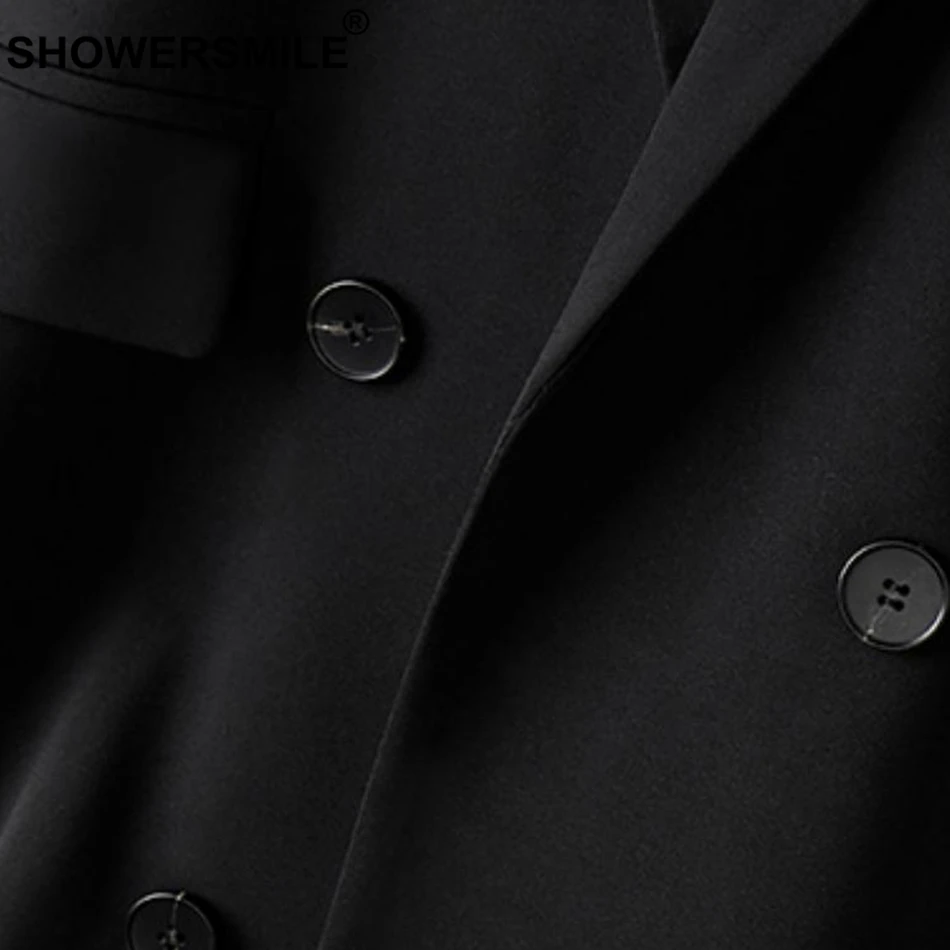 SHOWERSMILE Long Womens Vest Black Double Breasted Waistcoat Female Solid OL Spring Autumn Designer Fashion Sleeveless Jackets
