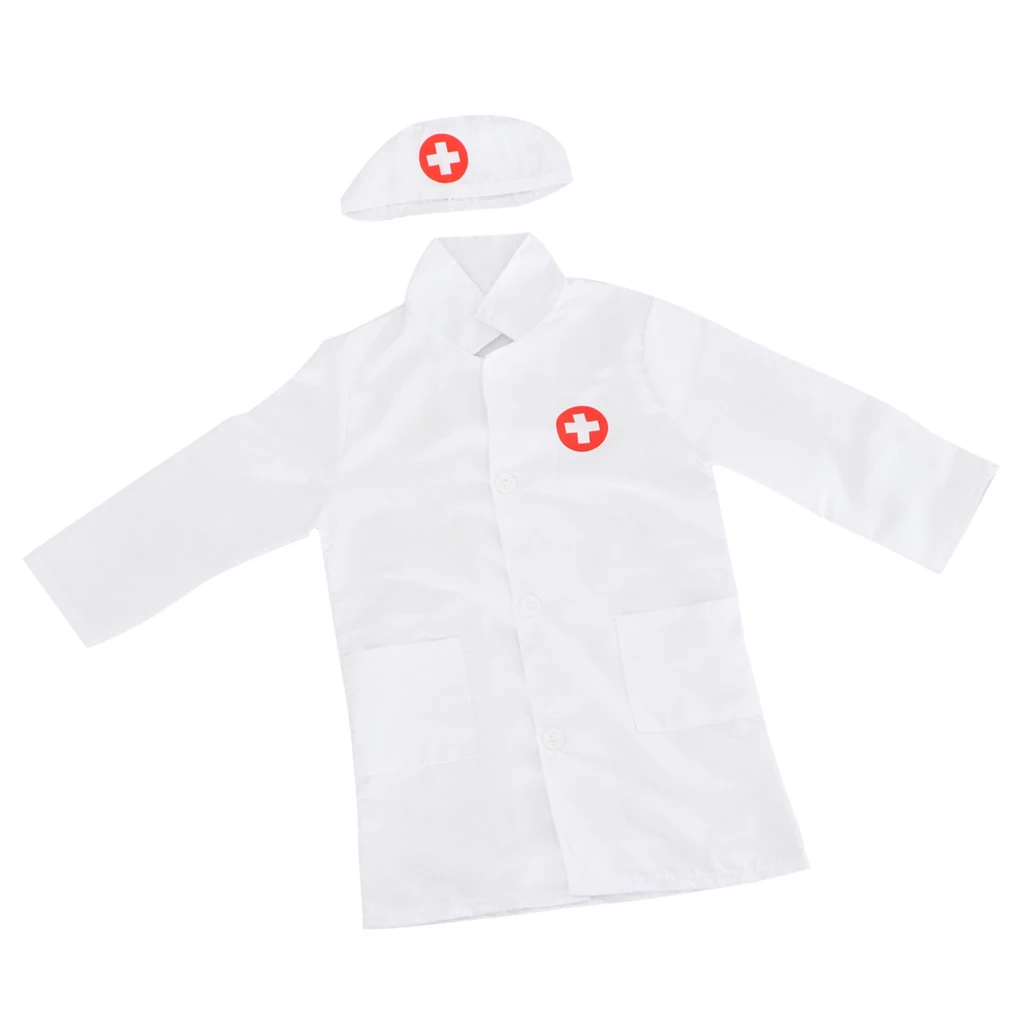 Unisex Kids Boys Girls Doctor Surgeon Halloween Cosplay Dress up Coat with Cap Nurse Play Tools Set Outfits