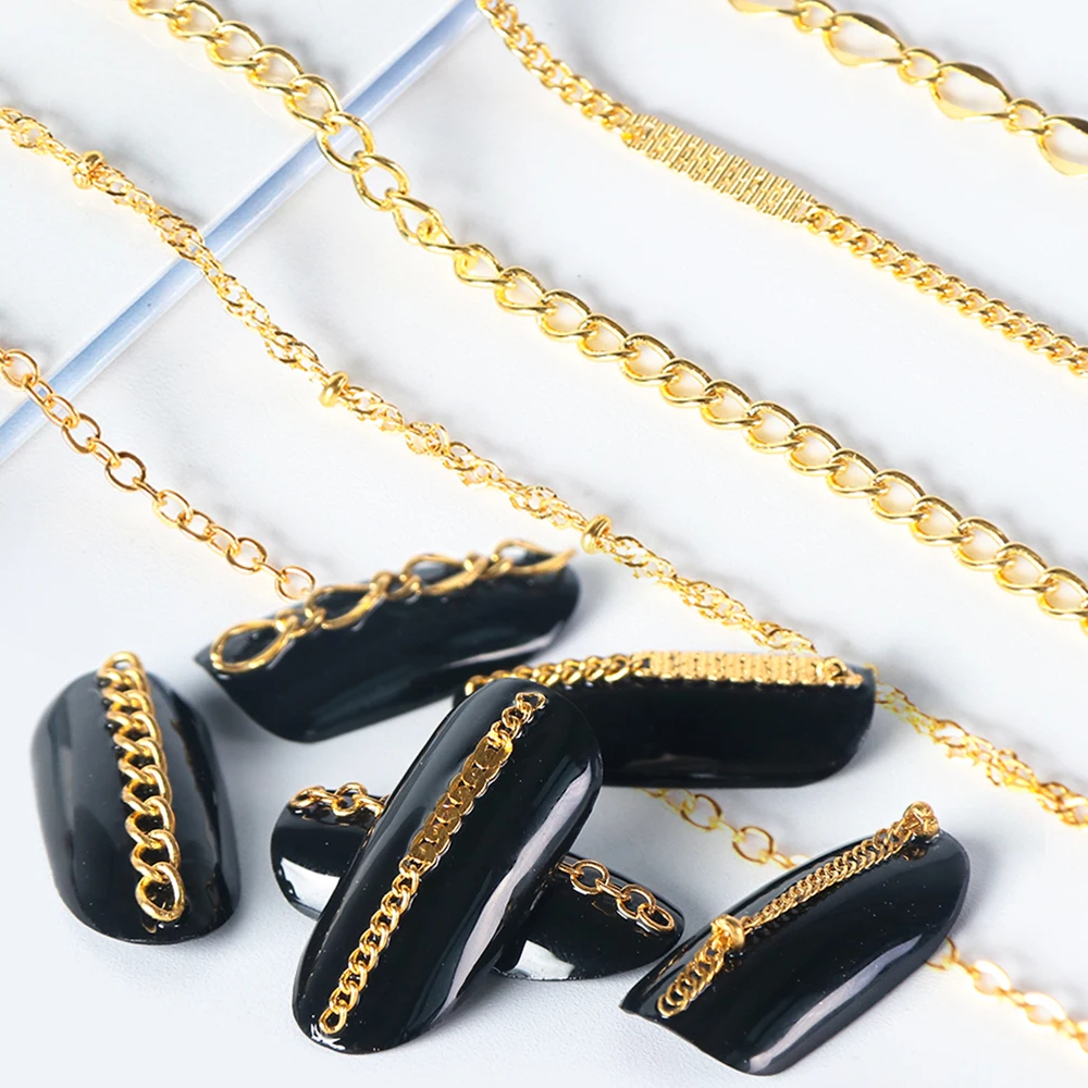 6 типов сплав для дизайна ногтей золотая цепочка украшения золотые металлические шпильки кристаллы украшения для ногтей горный хрусталь с цепями аксессуары LAFB01-04
