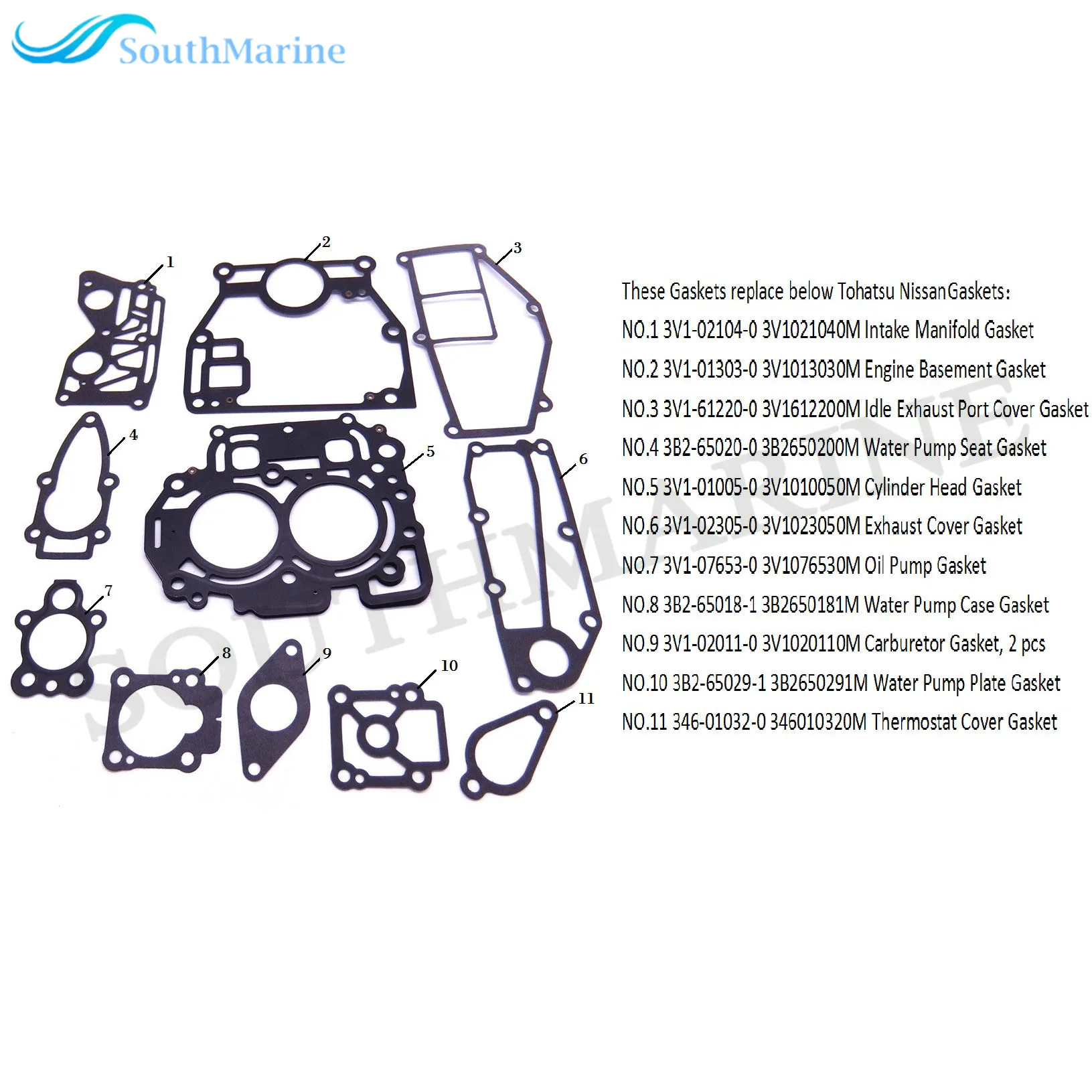 Boat 3V1-87121-0 3V1871210M Complete Power Head Gasket Set for Tohatsu Nissan / 05041395 for Evinrude Johnson 8HP 9.8HP 9.9HP