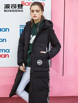 

BOSIDENG 2018 new X-Long parka winter thicken down jacket for women hooded Map Label high quality Chic high street B70142010V