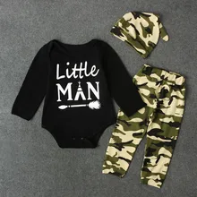Комбинезон с надписью для новорожденных мальчиков+ камуфляжные штаны; наряды с шапкой; комплект одежды