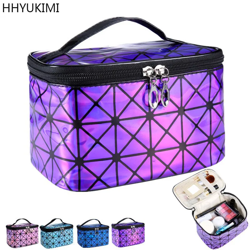 

HHYUKIMI 3D Diamond Pattern Cosmetic Bag Travel Portable PU Makeup Case Beautician Cosmetics Organizer Large Capacity Wash Bag