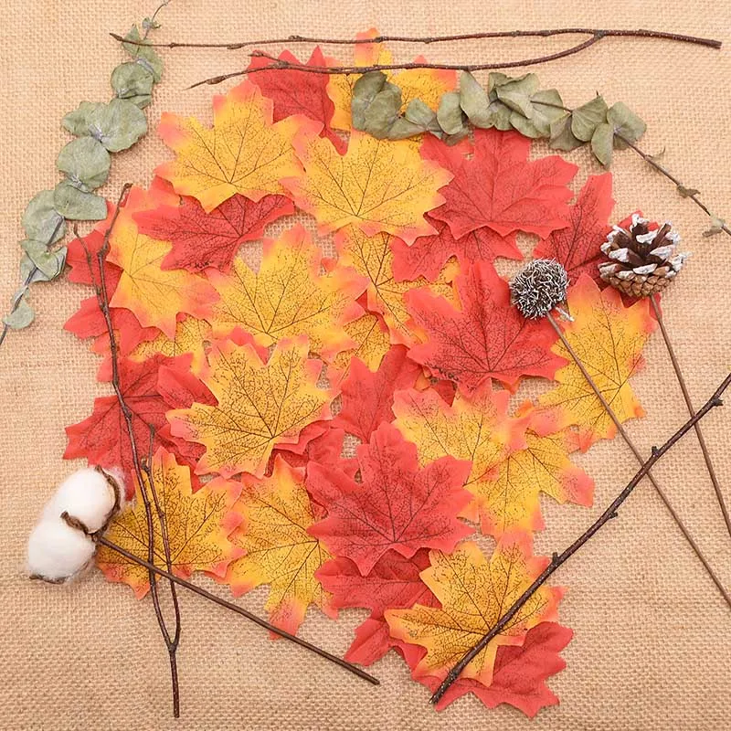 

100Pcs 8cm Artificial Silk Maple Leaves For Handmade Scrapbooking Fake Flower Craft Home Wedding Decoration
