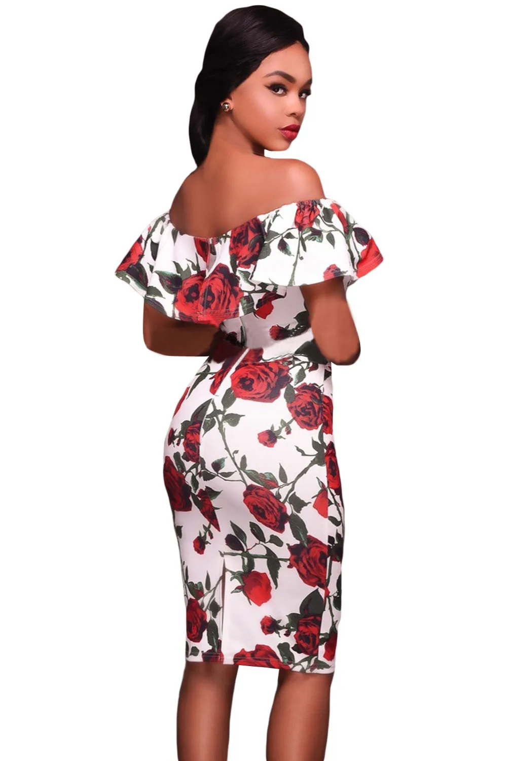 Rosas rojas Impresión floral de Dos piezas del club vestidos 2017 de La  Manera Caliente Ruffles Fuera del hombro de Noche de Las Mujeres Vestidos  de fiesta Desgaste|club dress|dress fashionfashion dress -