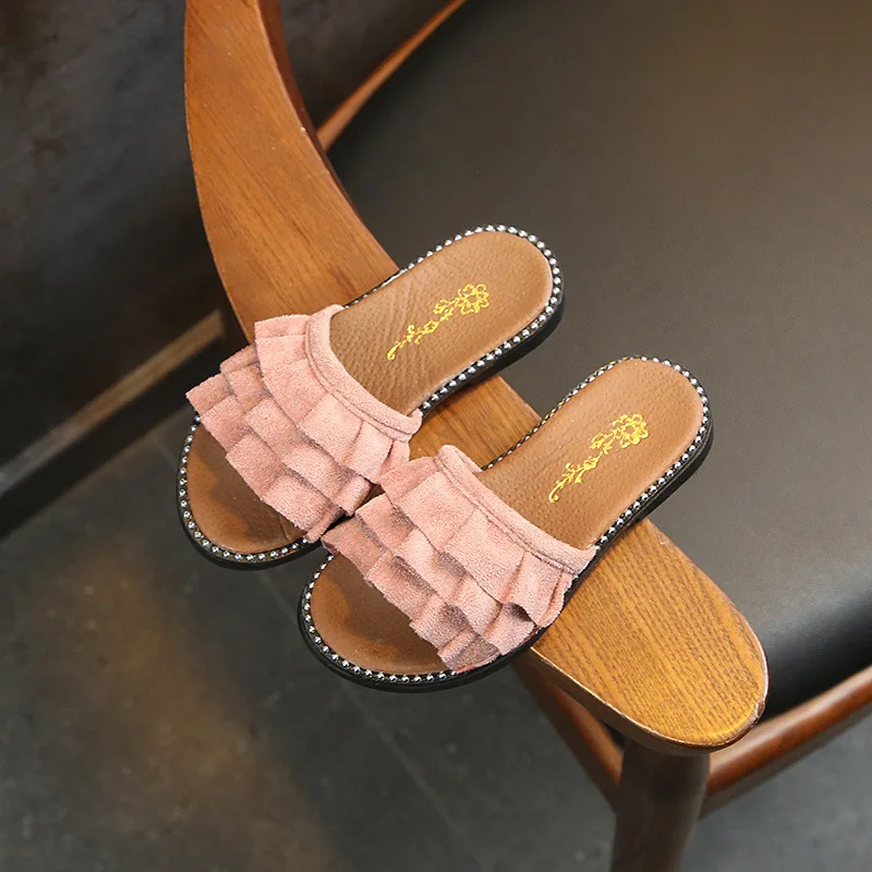 Детская Милая обувь принцессы в Корейском стиле; тапочки для девочек; Новинка года; тапочки с оборками детские горки для девочек; B07232 - Цвет: Pink