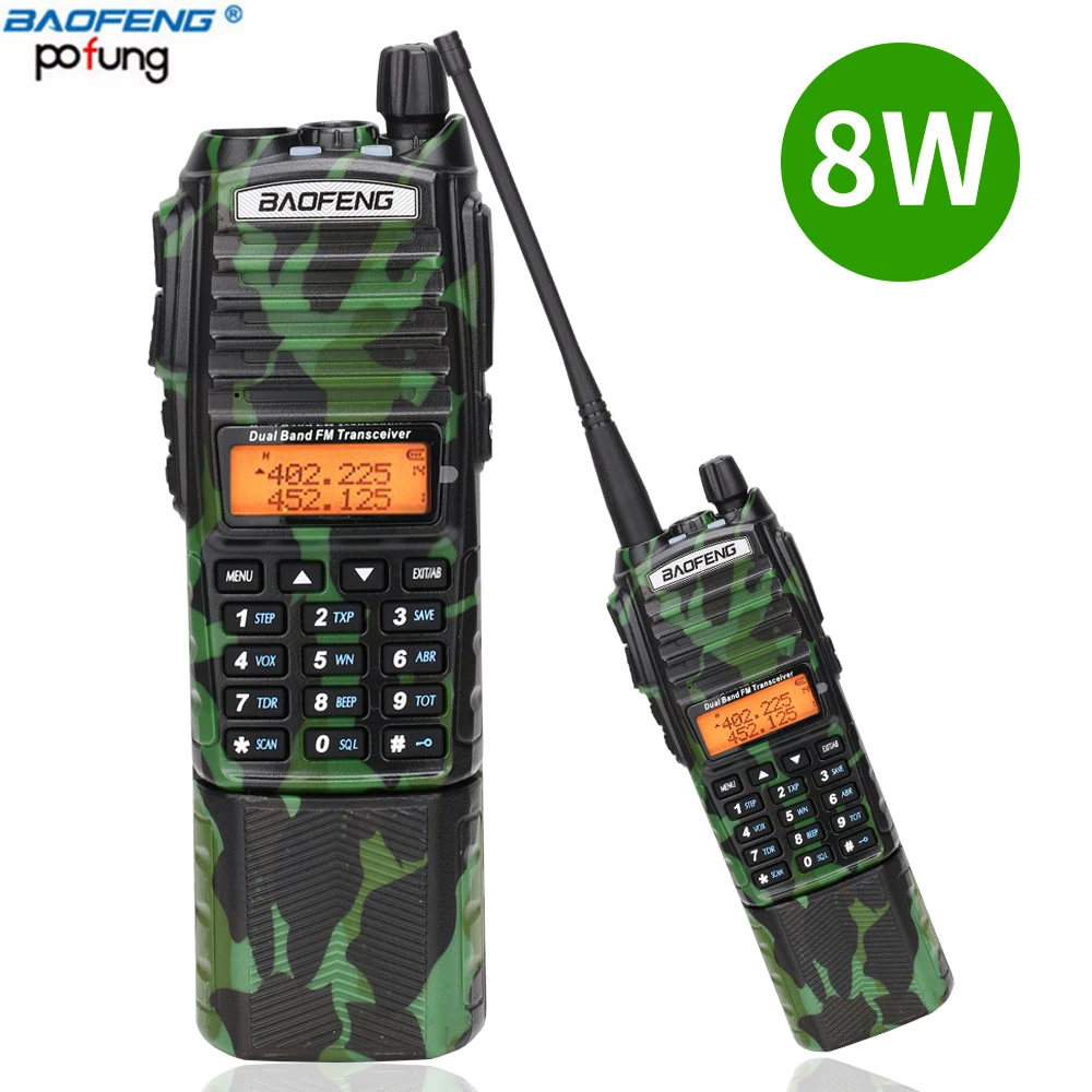 BAOFENG камуфляж UV-82 плюс иди и болтай Walkie Talkie 8 Вт Мощный 3800 мА/ч, Батарея с блоком питания постоянного тока разъем UHF VHF Двухзонный модуль подключения к хосту двухстороннее радио