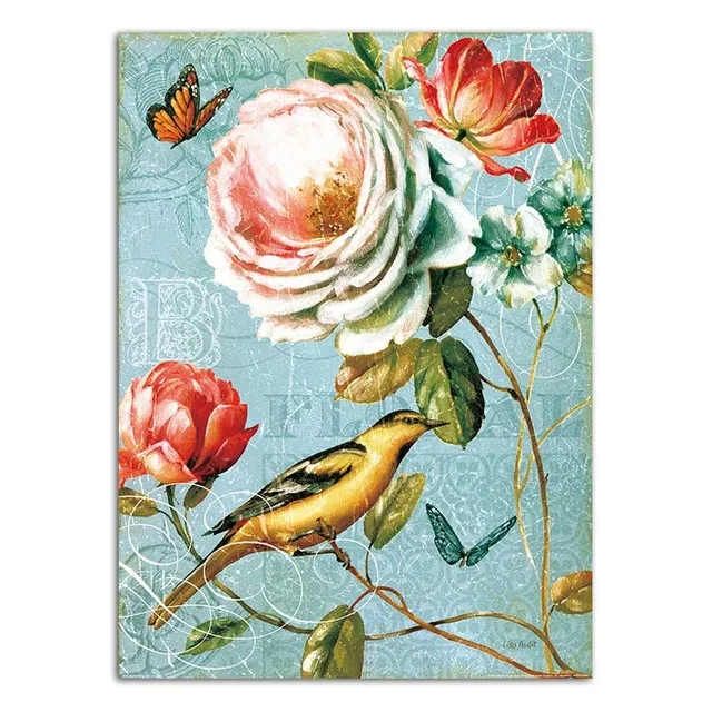 Vintage Flower Birds Animals Canvas Painting Nordic Home Decoration Posters and Prints Wall Art Picture for Living Room No Frame - Цвет: no frame4